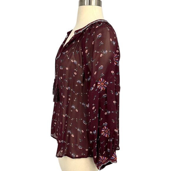 Ulla Johnson Lida Blouse Top Maroon Floral Silk Chiffon V-Neck Size 2 S Sheer - Picture 4 of 14